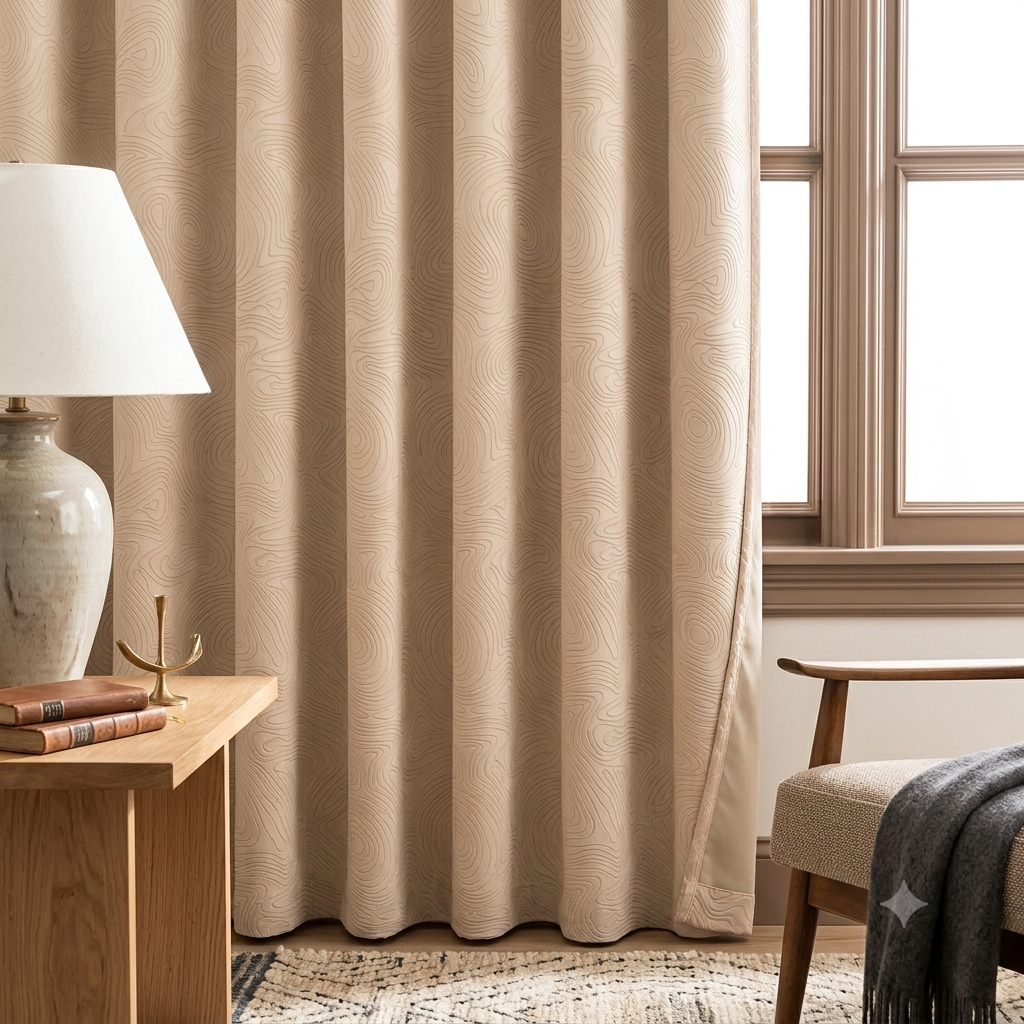 LHF 100% True Blackout Curtains Luxury Wave Embossed Design Complete Light Block Thermal Insulated & Noise Reducing Room Darkening Curtains (Beige-03, Door-7 Feet, Pack of -1)