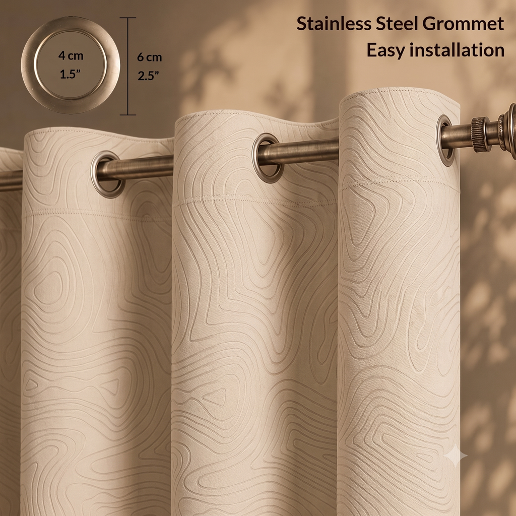 LHF 100% True Blackout Curtains Luxury Wave Embossed Design Complete Light Block Thermal Insulated & Noise Reducing Room Darkening Curtains (Beige-03, Door-7 Feet, Pack of -1)