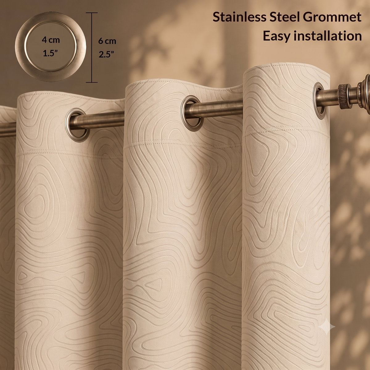 LHF 100% True Blackout Curtains Luxury Wave Embossed Design Complete Light Block Thermal Insulated & Noise Reducing Room Darkening Curtains (Beige-03, Door-7 Feet, Pack of -1)